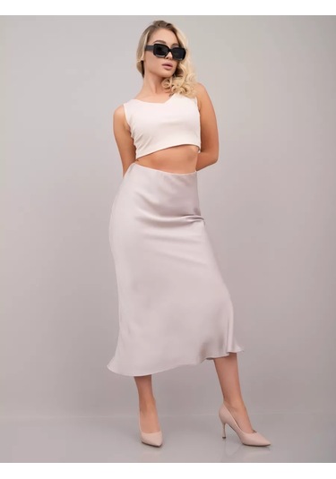 Yüksek Belli Saten Uzun Etekler 233448314 Bej