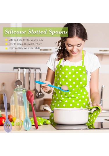 4 Adet Oluklu Silikon Kepçe Yapışmaz Silikon Karıştırma Kaşığı