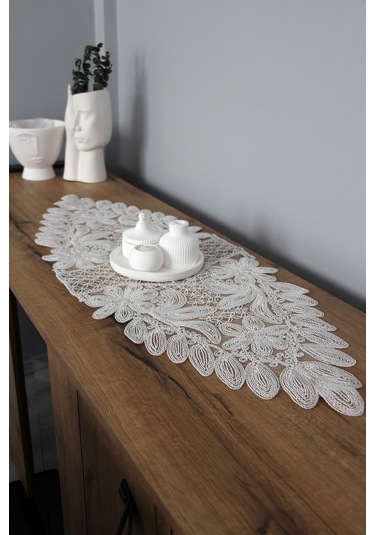 Dantel Kordon Örme Detay Masa Runner Fiskos Örtüsü 100x35 Cm 1010-kelebek