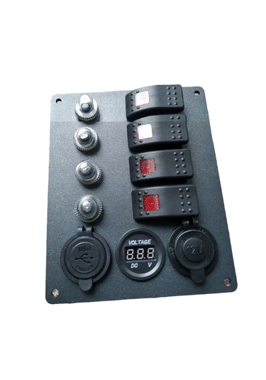Tekne Karavan Otomatik Sigorta Paneli. 4'lü Model. Usb'li Siyah