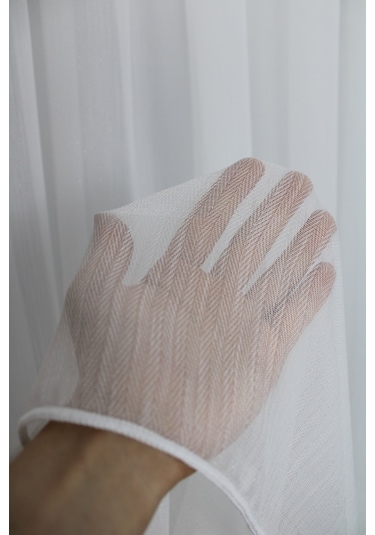 Tül Balık Sırtı Desenli Simli 1/3 Sıklık Korniş İçin BEYAZ