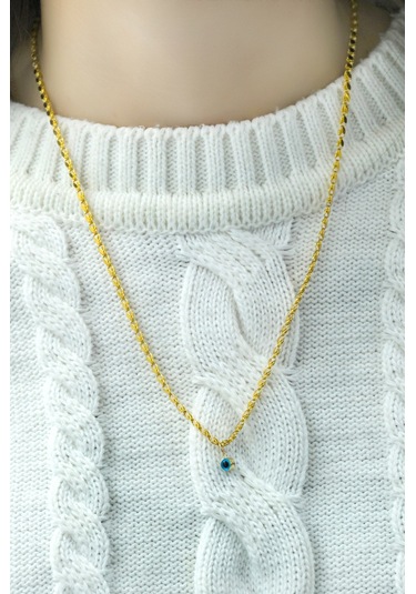 Nazar Boncuklu Pullu Zincir Kolye 14 Ayar