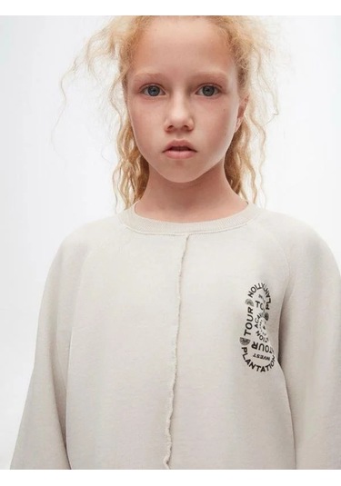 Kız Çocuk Pamuklu İki İplik Salaş Sweatshirt-14719 Gri