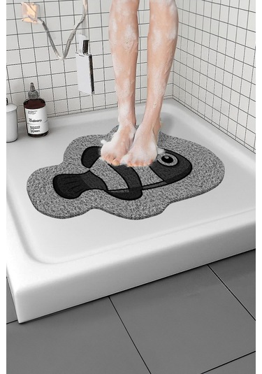 Balık Banyo Paspası Kaymayan Paspas Su Emici Islak Zemin Duş Paspası Kivircik Paspas 40x60 Cm Gri