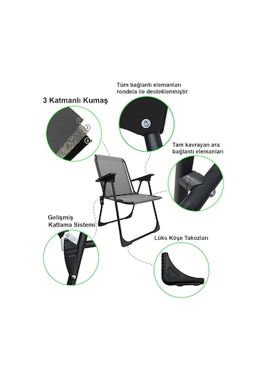Natura 4 Adet Kamp Sandalyesi Bardaklıklı - Gri