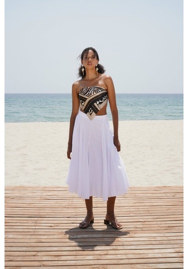 Dikiş Detay Maxi Etek Beyaz