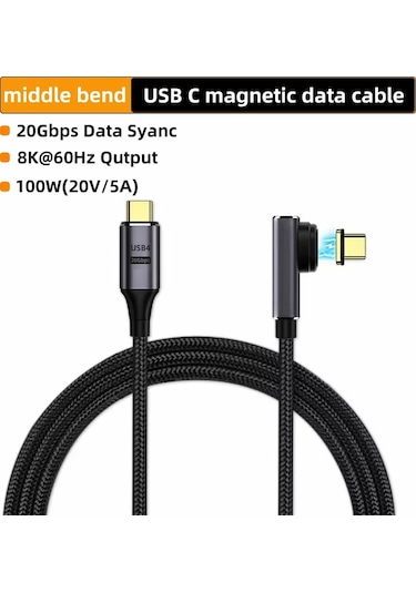 Snapbuyusb4.0 Manyetik Şarj Kablosu 20gbps Pd100w 5a Thunderbolt 3 Macbook Pro 2m Tip Cblack