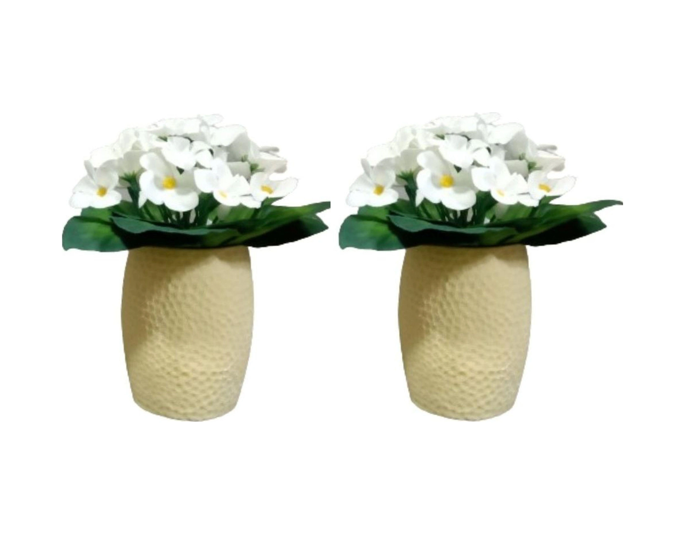 2 Adet Vazo Dahil,vazoda Çiçek,beyaz Yapay Çiçek,vazo Sarı Petek Desenli Poliresin 8x8x15cm Çok Renkli