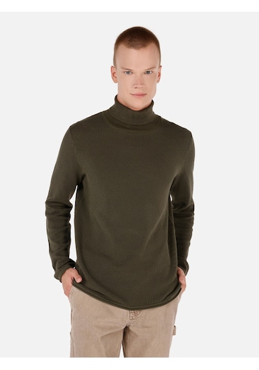 Colins Regular Fit Turtle Neck Yeşil Erkek Kazak Cl1064879 Haki
