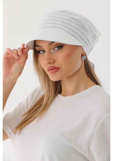 Safari Bağlamalı Beyaz Siperli Bandana Vizör Beyaz