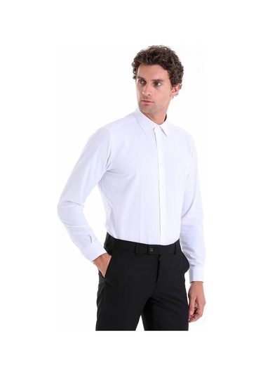 Hatemoğlu Slim Fit Pamuklu Uzun Kollu Erkek Gömlek - Beyaz