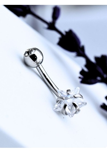 Çift Zirkon Taş Yıldız Detay Göbek Piercing 316l Cerrahi Çelik-gbkpr75