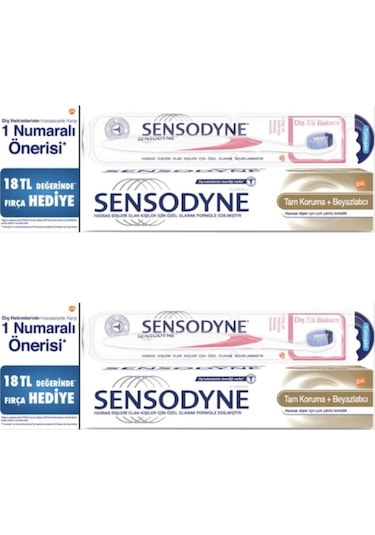 Sensodyne Tam Koruma + Beyazlatıcı Diş Macunu 75 ML + Diş Eti Bakımı Diş Fırçası x 2