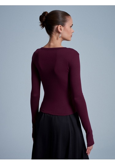 Dilvin 32319 Modal Karışımlı Uzun Kollu Top-bordo Bordo