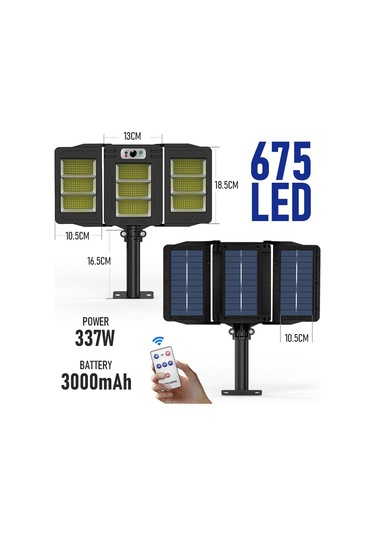 Technosmart 675ledli Solar Bahçe Aydınlatması Projektör Sokak Lambası Hareket Sensörlü Güneş Enerji