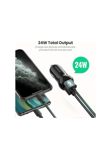 Ugreen Çift Portlu 24W Araç Çakmaklık Hızlı Şarj Cihazı