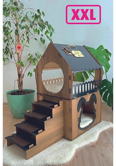 Büyük Teraslı Tavşan Evi 2XL Kahverengi - Siyah