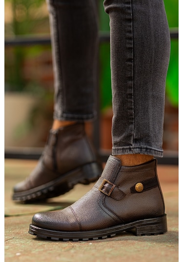 Garantili D1324 Soğuk Geçirmez Erkek Bot Kahverengi