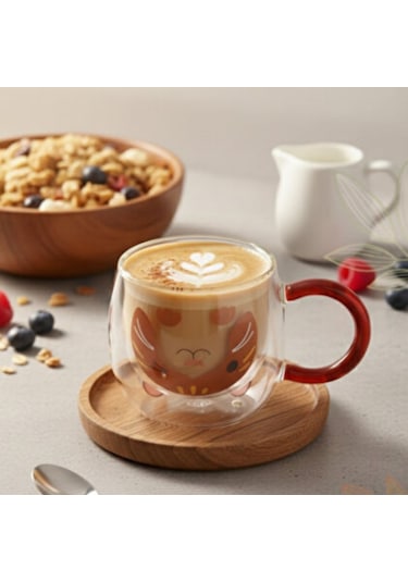 Çift Cidarlı Hayvan Figürlü Cam Kupa - 280 Ml Siyah