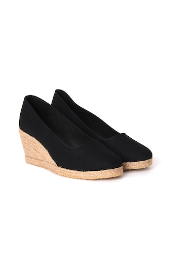 Star Tombis Siyah Keten Espadril Dolgu Topuk