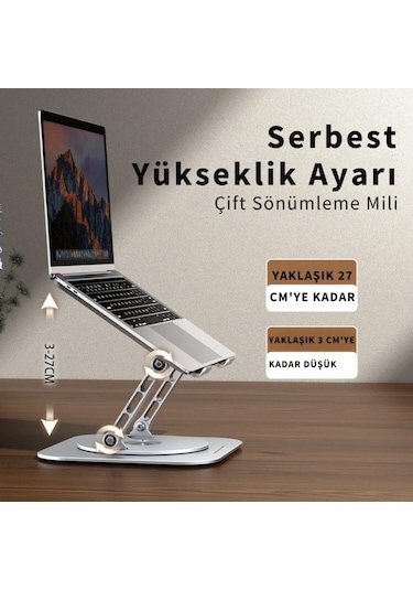 Polham 360 Derece Dönebilen Yükseklik, Açı Ayarlı Notebook, Tablet Standı, Kaydırmaz, Katlanabilir Stand