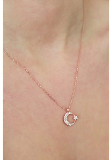 925 Ayar Rose Ayyıldız Kadın Gümüş Kolye (514535168)