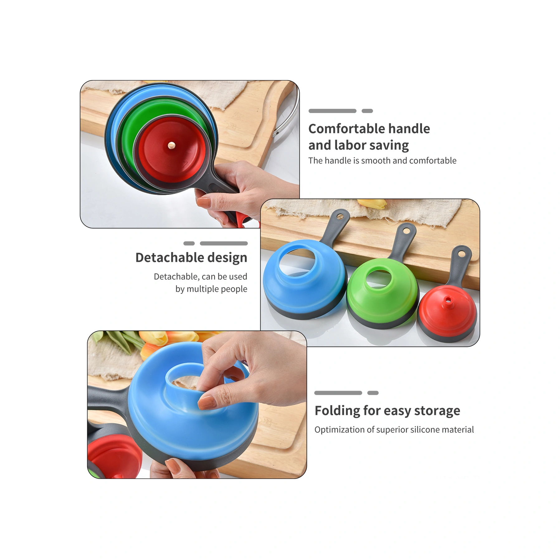 Yunboo 3'lü Silikon Katlanabilir Lehim Huni Seti - Geniş Açık, Çabuk Saklanabilir, Ev Fırını Ve Mutfak Araçları Çok Renkli