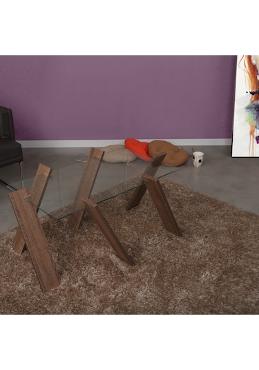 Roman Maxi Cam Orta Sehpa Koyu Meşe /Renkli Dikdörtgen Orta Sehpa