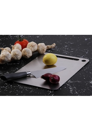 Lüx 34x24 Cm Paslanmaz Çelik Silikonlu Kesim Panosu Metalik