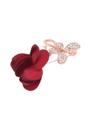 Lemestar Vintage Pembe Gül Broşu - Kristal Takılı Kumaş Ayaklı Yaka İğnesi - Nikah, Özel Etkinlikler İçin Elegan Aksesuar Çok Renkli