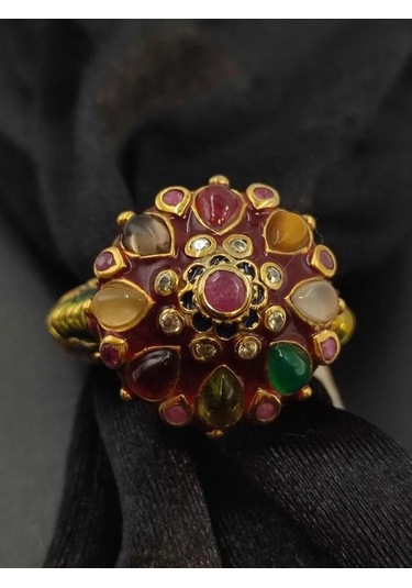 925 Ayar Gümüş Mine İşlem Yüzük 254 Kırmızı