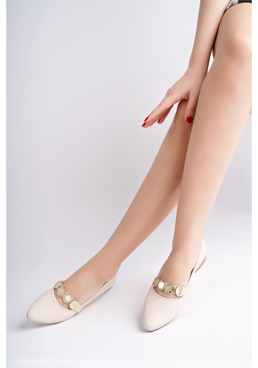 Muggo Poena Broş Detaylı Tek Bantlı Günlük Kadın Babet Ten