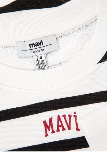 Mavi - Mavi Logo Baskılı Siyah Çizgili Sweatshirt 7s10038-900 Siyah