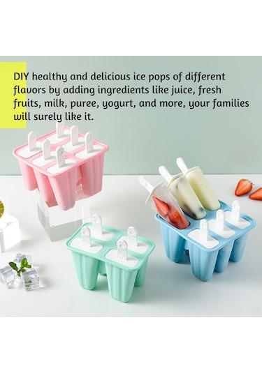 Fosenze Mavi Silikon Dondurma Kalıbı, Uzun Kollü, Bağımsız Kapaklı, 6 Bölmeli Buz Çubuğu Yapıcı Mavi