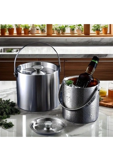 Fastbuy Sağlam Çift Cidarlı Paslanmaz Çelik Buz Kovası 3l Siyah, 08gal Sızdırmaz Ev Bar Kamp Party Restoran Kullanımı Siyah