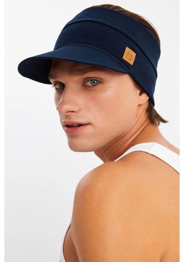 Erkek Uv Koruyuculu %100 Pamuklu Penye Tenis Golf Stil Vizör Şapka Siperlik - Tek Ebat / Lacivert Lacivert