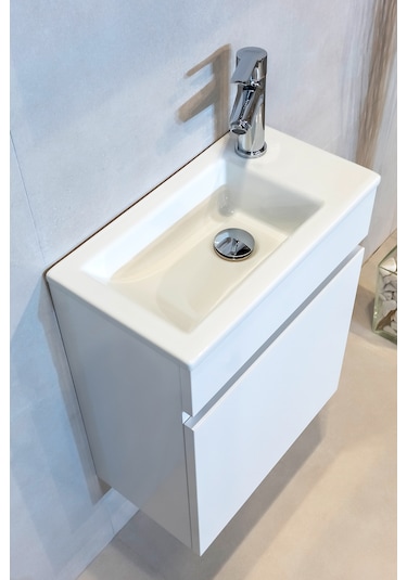 Joy Banyo Dolabı Seti 45 Cm Parlak Beyaz Aynalı Lavabolu Mdf Parlak Beyaz