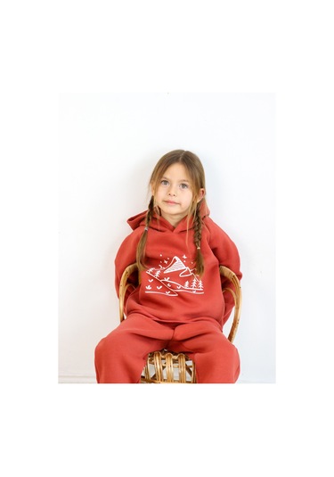 3 İp Baskılı Kapüşonlu Şardonlu İkili Takım Kiremit