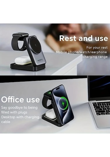 Topshop1 Beyaz Kablosuz Manyetik Hızlı Şarj Standı Led Gece Lambası İphone Uyumlu 16 15 14 13 12 Pro Max  Watch İwatch 10 9 8 7 6 5 Se 4 Ultra İçin