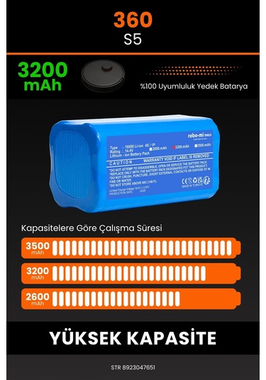 360 S5 Akıllı Robot Süpürge Bataryası 14.4v 3200mah