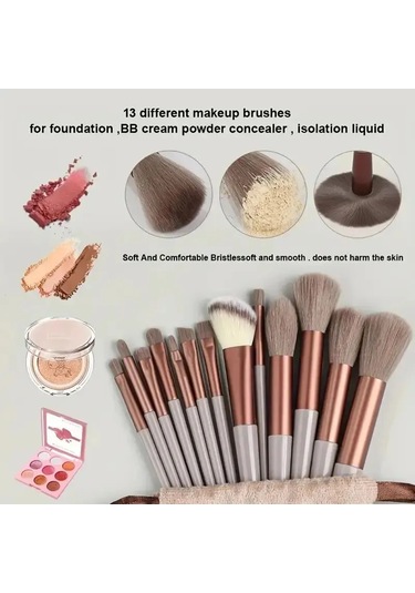 Makyaj Fırça Seti Yumuşak Kabarık Profesyonel Kozmetik Fondöten Pudra Göz Farı 13pcs Brown Egg