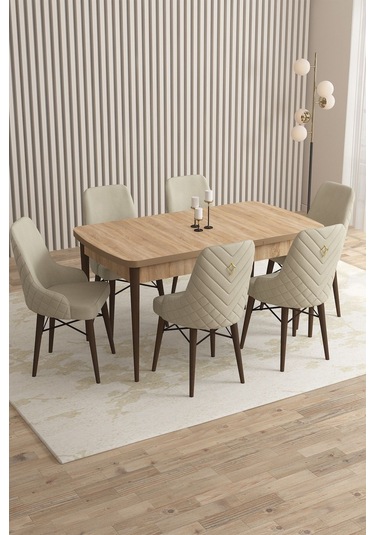 Mazaka Meşe Desen 80x132 Açılabilir Mdf Masa Yemek Odası Takımı, Mutfak Takımı 6 Adet Sandalye Krem Mazaka Meşe Desen 80x132 Açılabilir Mdf Masa Yemek Odası Takımı, Mutfak Takımı 6 Adet Sandalye Krem