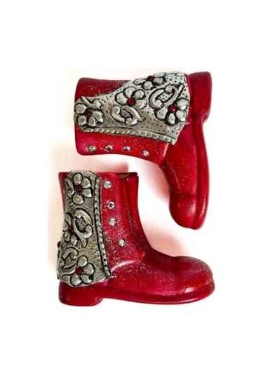 Uretti - Hülya 6683 6004 El Yapımı Alüminyum Kabartma İşlemeli Seramik Kırmızı Ayakkabı 2'li Biblo Seti