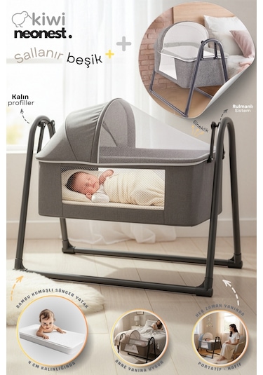 Kiwi Neonest Anne Yanı Kalın Yataklı Cibinlikli Ve Tenteli, Sallanır. Portatif Sepet Beşik Yeni Antrasit Yeni Antrasit Kiwi Neonest Anne Yanı Kalın Yataklı Cibinlikli Ve Tenteli, Sallanır. Portatif Sepet Beşik Yeni Antrasit Yeni Antrasit
