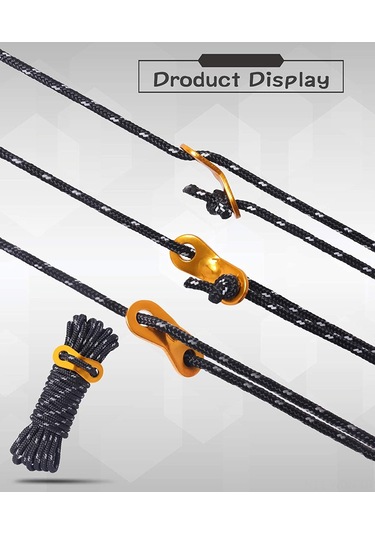 Neevoyu 10 Adet 4mm 600d Polipropilen Telli, 260kg Yük Taşıma Kabiliyetli, Aluminyum Regülatörlü, Reflektif Çadır Rengi Teli İle Taşıma Çantası Siyah