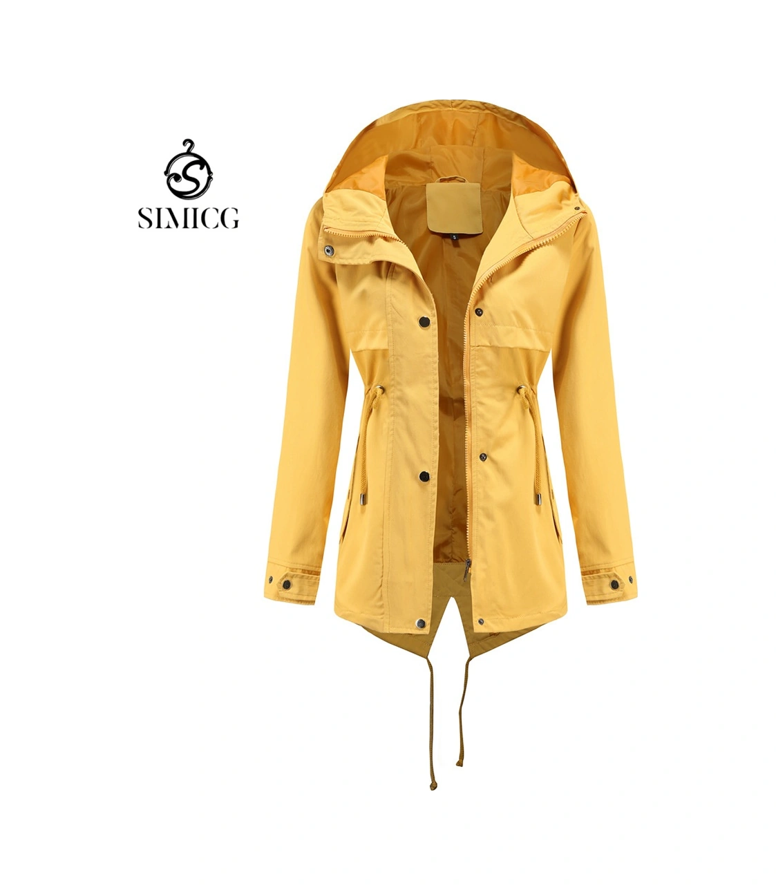 Kadınlar İçin Orta Uzunlukta Kapüşonlu Uzun Kollu Trençkot Sarı