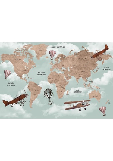 Dünya Haritası Ve Uçaklar Çocuk Odası Duvar Kağıdı (397455173)