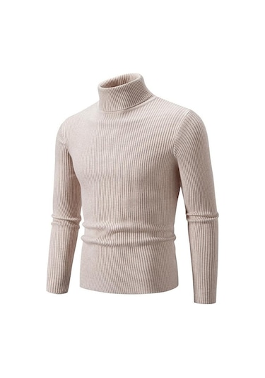 Novahub Bej 2023 Sonbahar/kış Yeni Erkek Altlığı Yüksek Polo Yaka Örgü Düz Renkler Kazak Erkek Altlığı Bej - M Bej