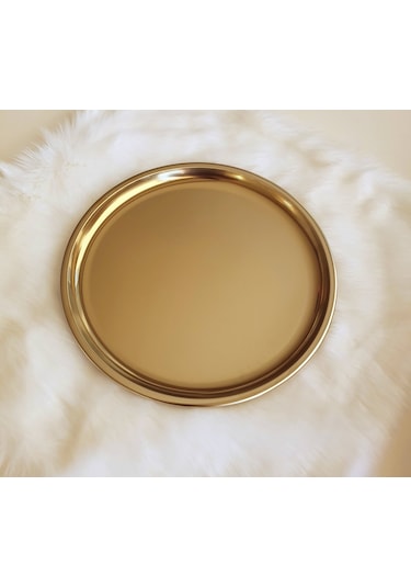 Gold Tepsi Altın Renk,Yuvarlak Metal Tepsi 23 Cm