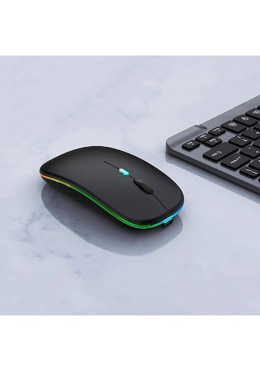 Plentiful Rgb Işıklı Şarjlı Kablosuz 2.4g+bluetooth Mouse Sessiz Siyah